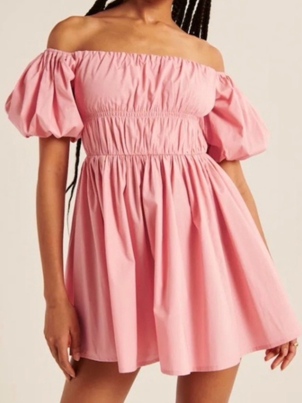 Abercrombie & Fitch Pink Off-Shoulder Puff Sleeve Mini Dress